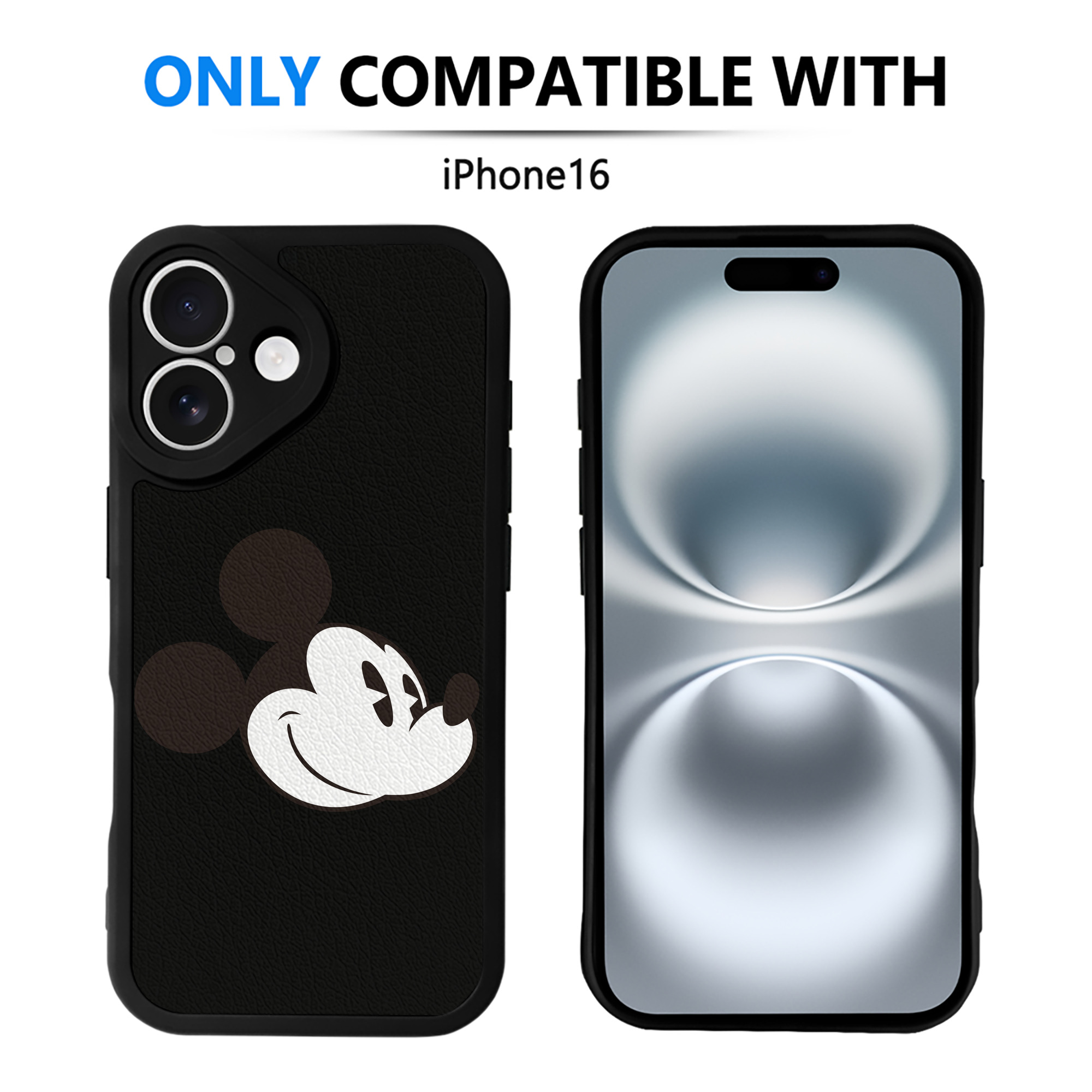 （画像用） ミッキーマウス Mickey Mouse 【iPhone 16シリーズ対応】シリコンスマホケース（レザー調） 材質：シリコン